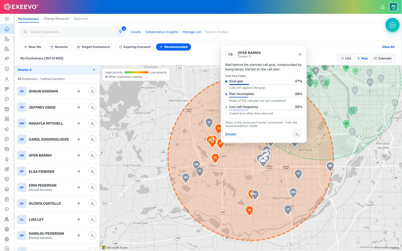 Field Sales screenshot: Why a customer is recommended · the top factors