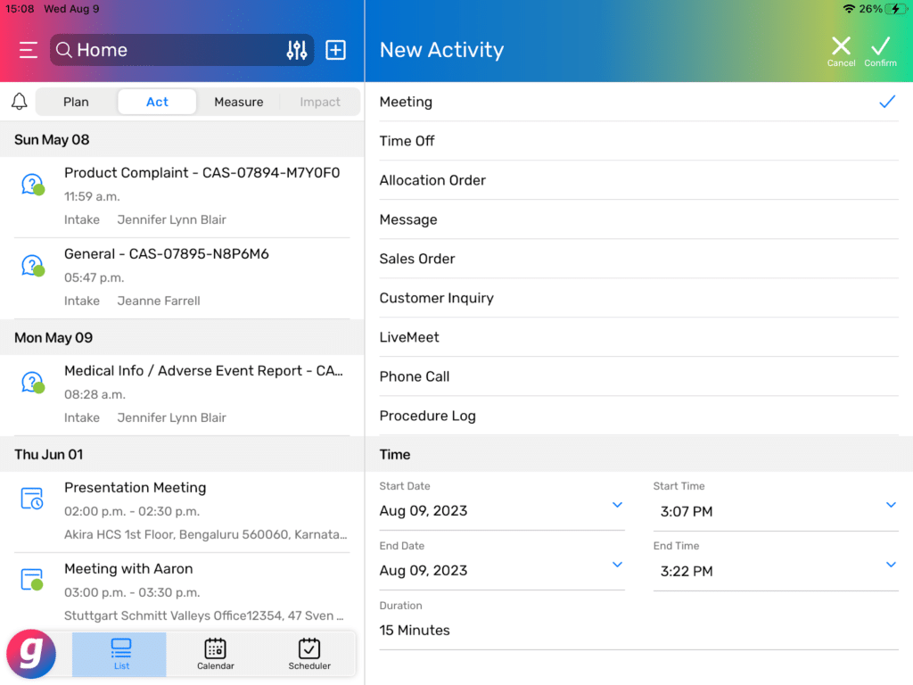 Exeevo Ominpresence CRM mobile view user interface